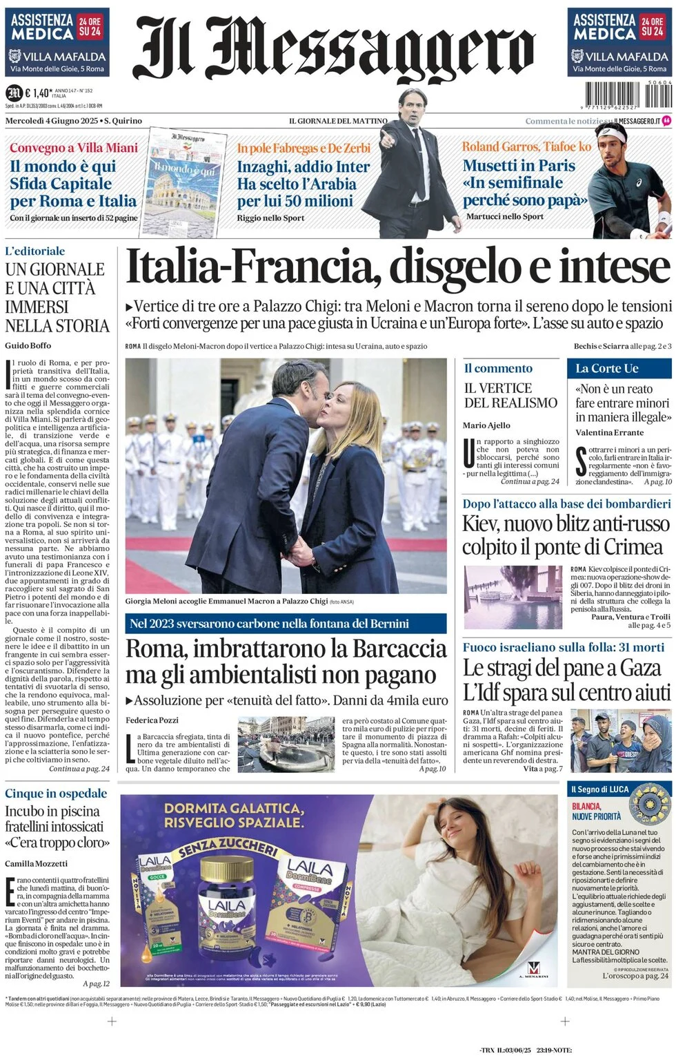 anteprima della prima pagina di il-messaggero del 04/06/2025