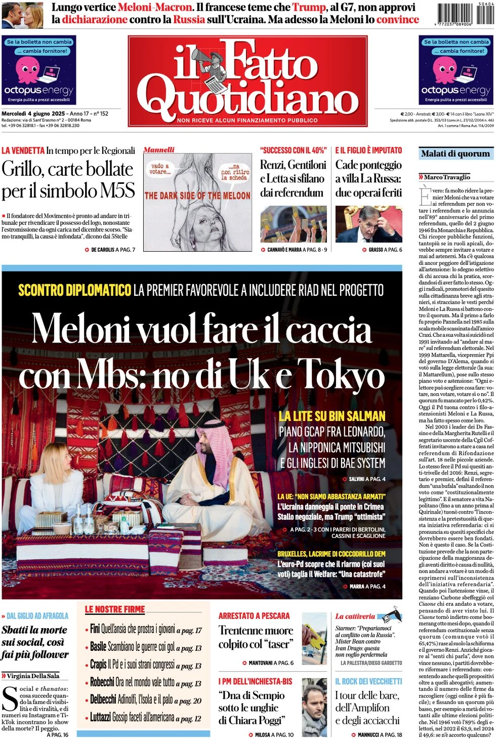 anteprima della prima pagina di il-fatto-quotidiano del 04/06/2025