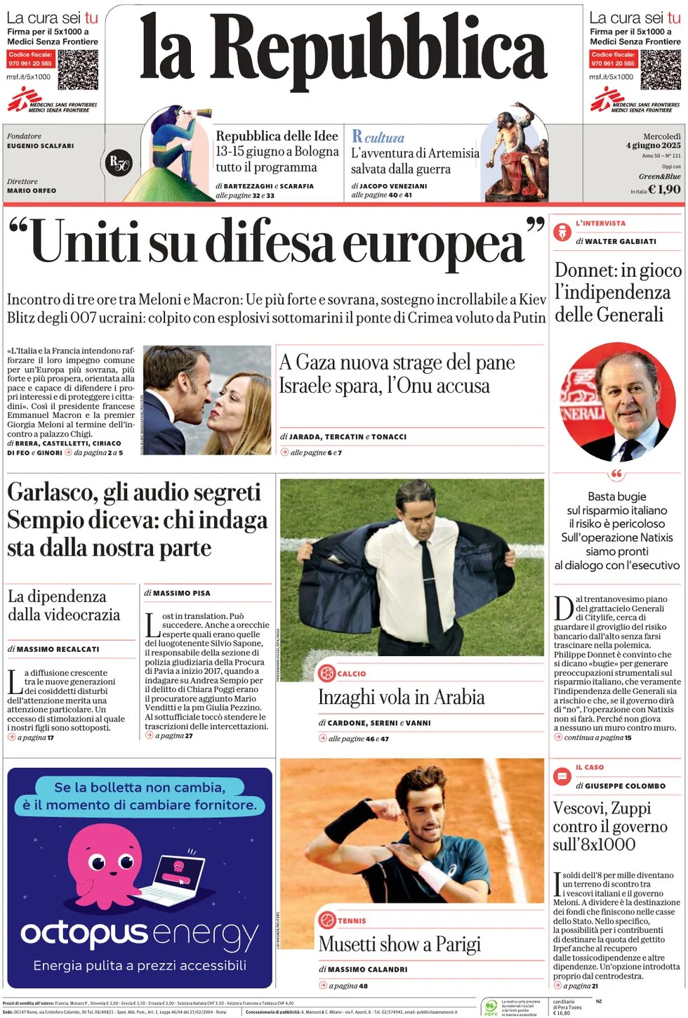 anteprima della prima pagina di la-repubblica del 04/06/2025