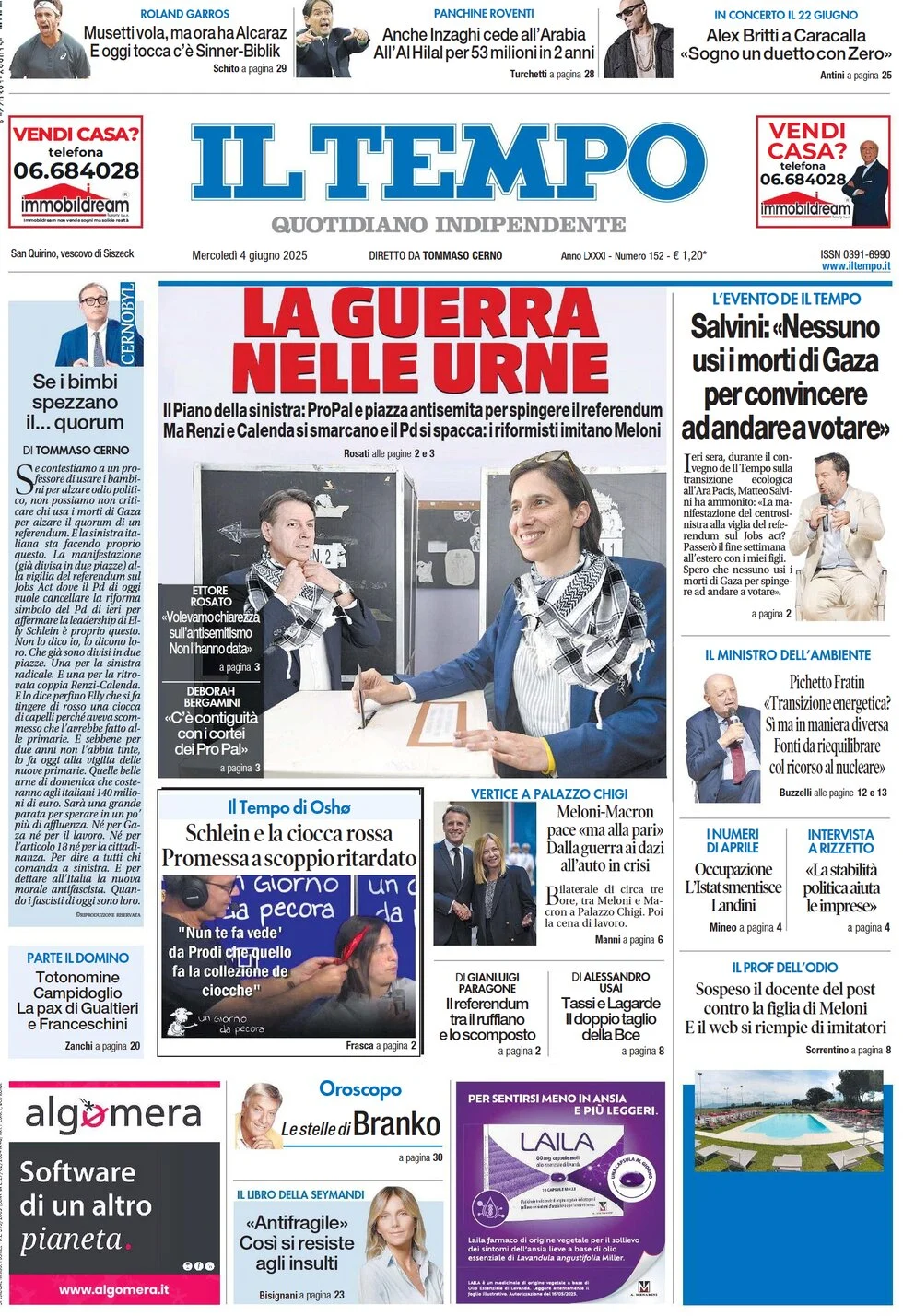 anteprima della prima pagina di il-tempo del 04/06/2025