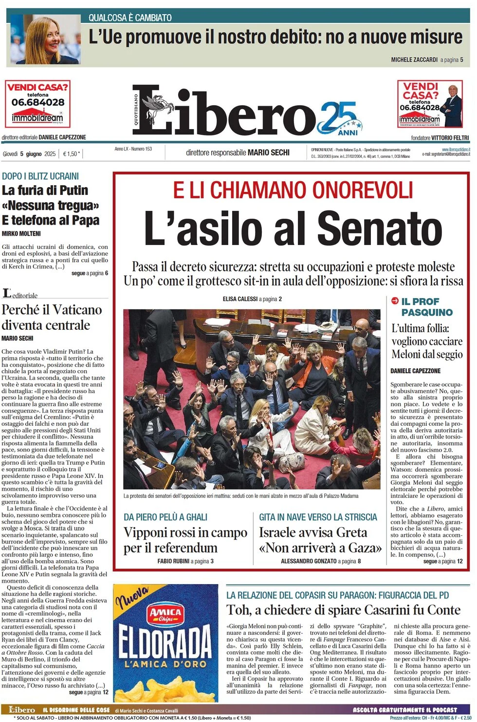 anteprima della prima pagina di libero-quotidiano del 05/06/2025