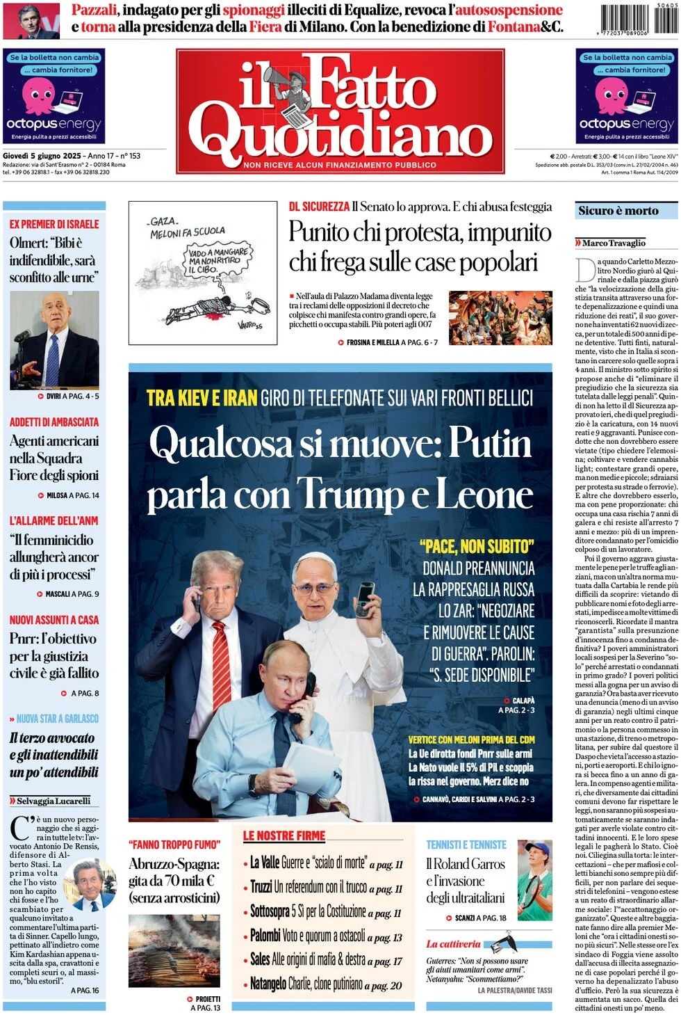 anteprima della prima pagina di il-fatto-quotidiano del 05/06/2025