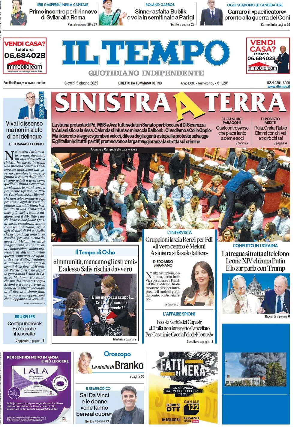 anteprima della prima pagina di il-tempo del 05/06/2025