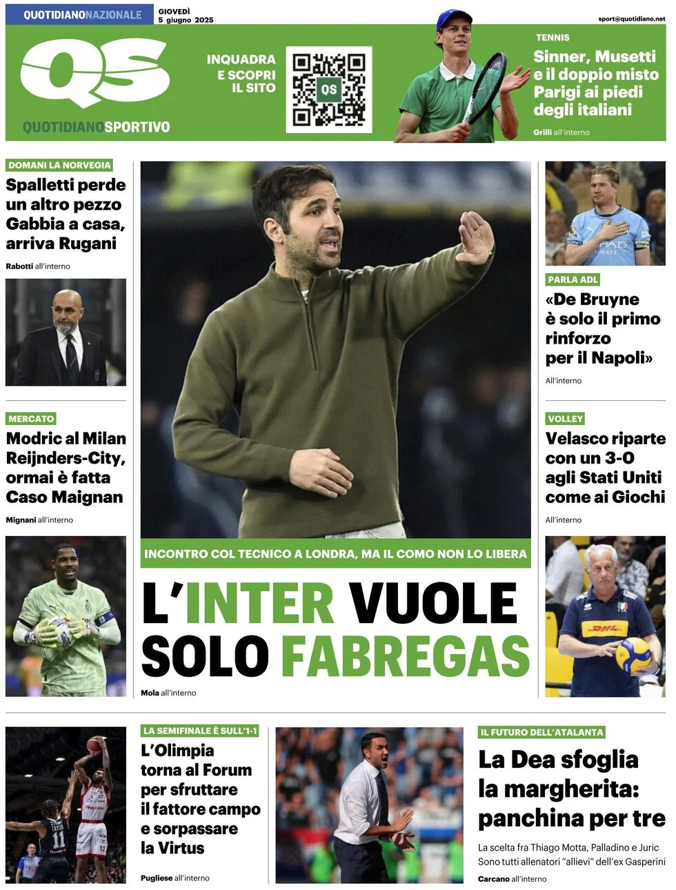 anteprima della prima pagina di qs-quotidiano-sportivo del 05/06/2025