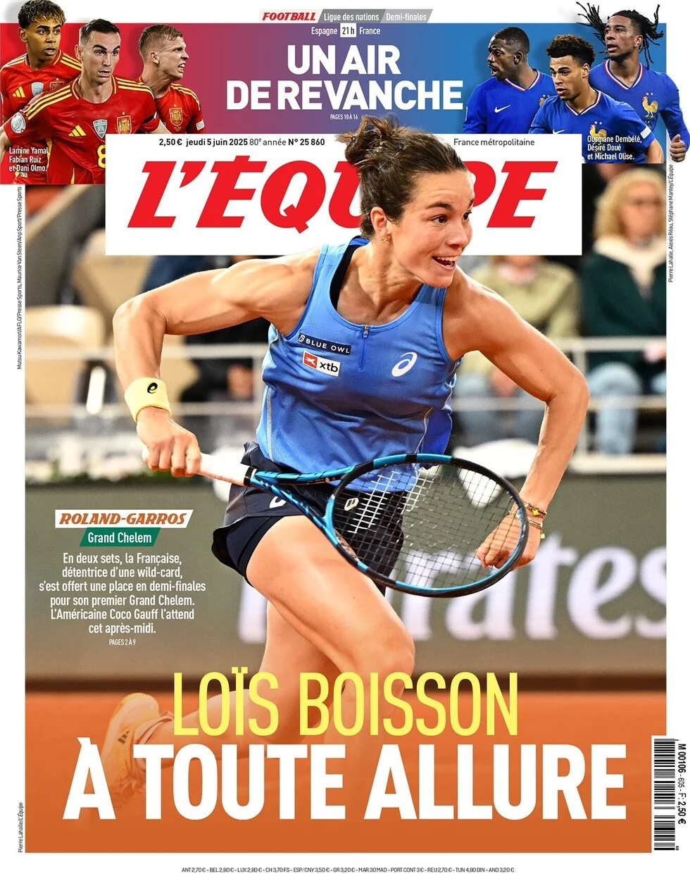 anteprima della prima pagina di lequipe del 05/06/2025