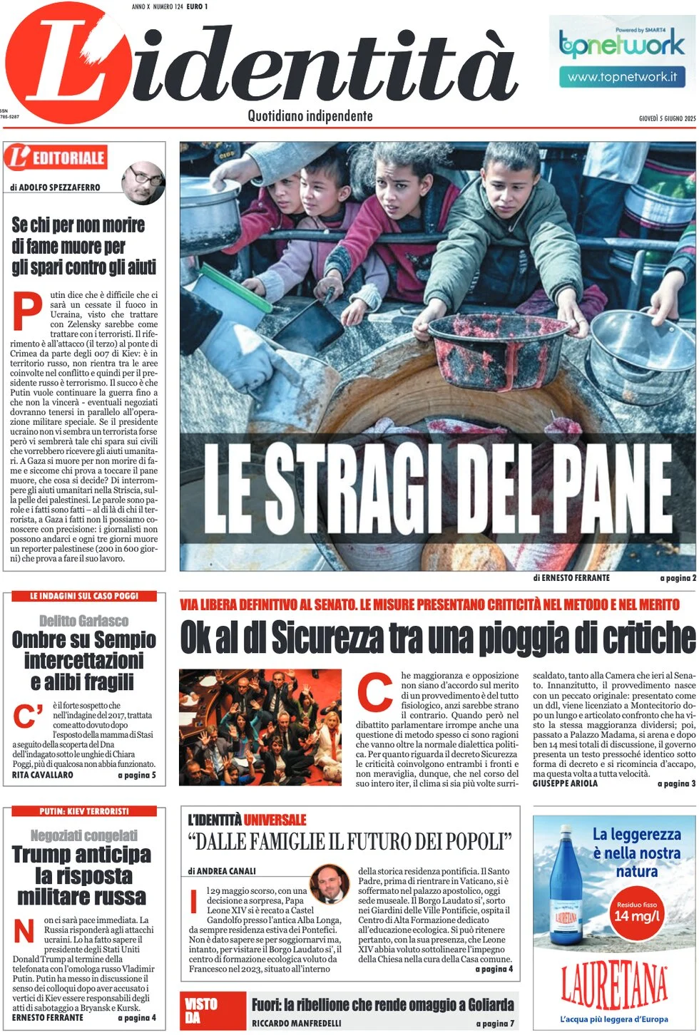 anteprima della prima pagina di lidentit del 05/06/2025