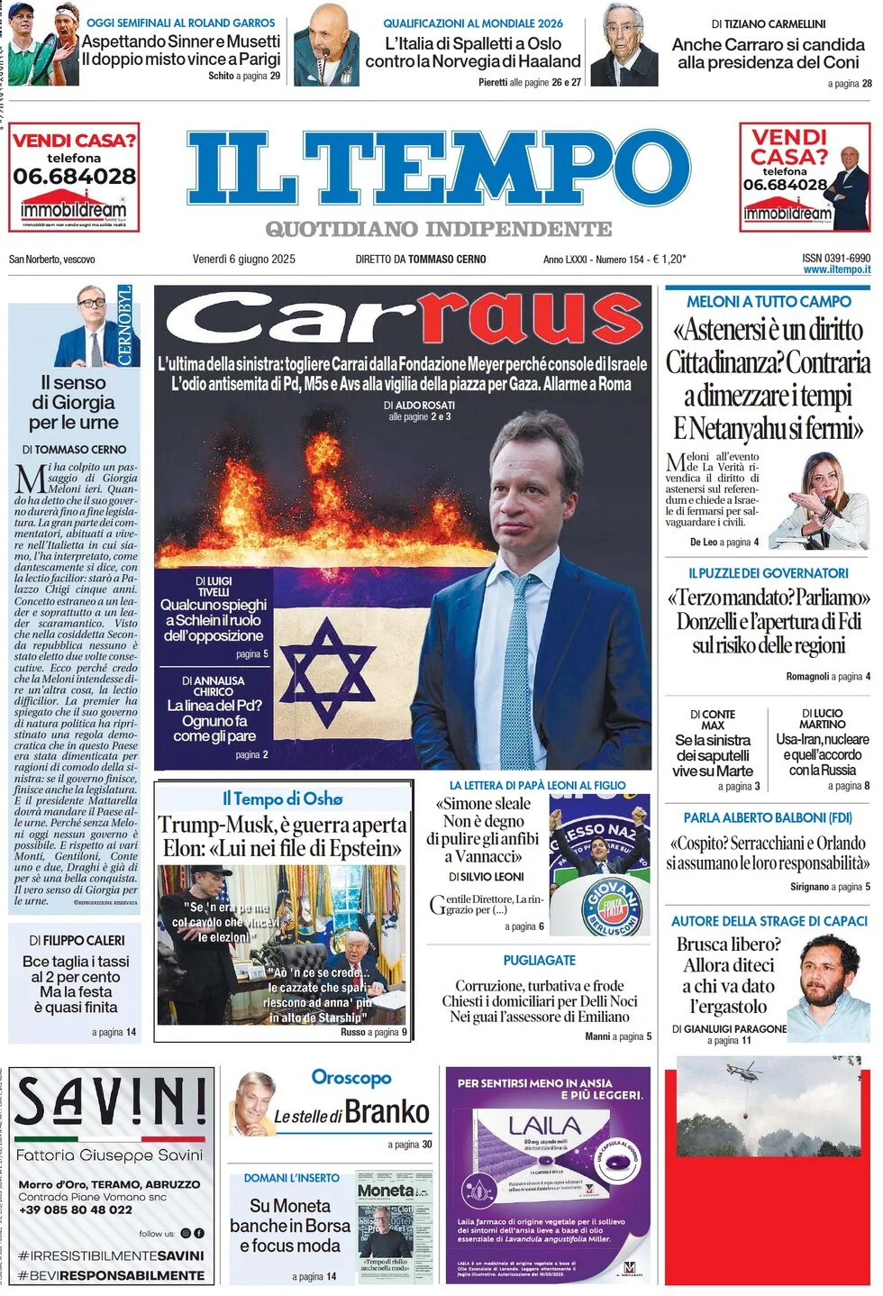 anteprima della prima pagina di il-tempo del 06/06/2025