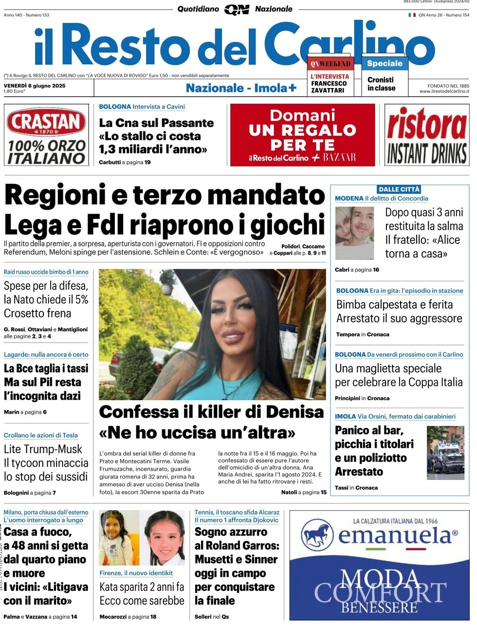 anteprima della prima pagina di il-resto-del-carlino del 06/06/2025