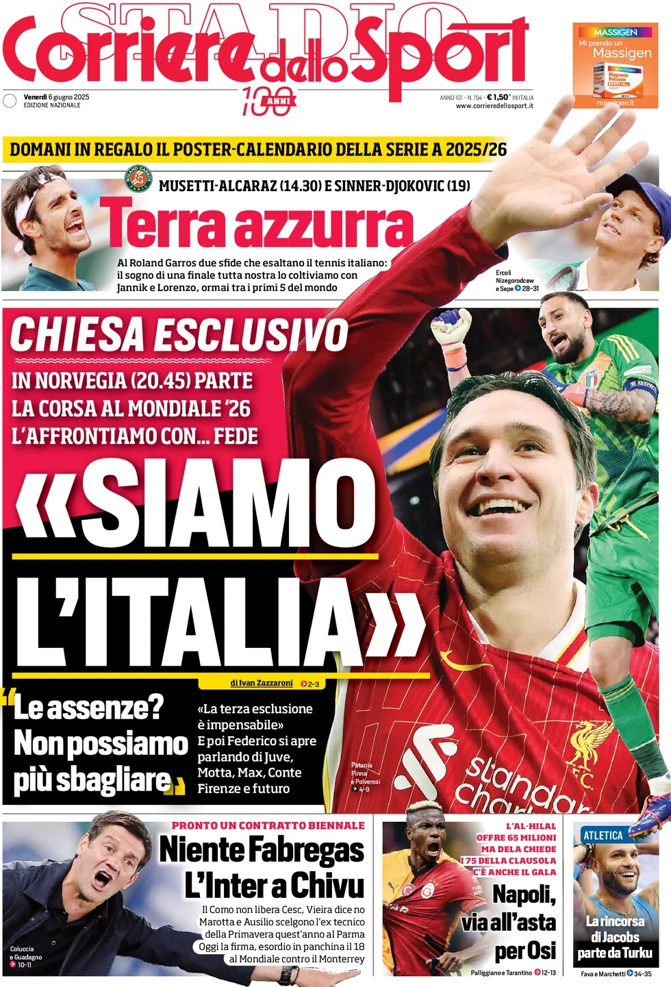 anteprima della prima pagina di corriere-dello-sport del 06/06/2025