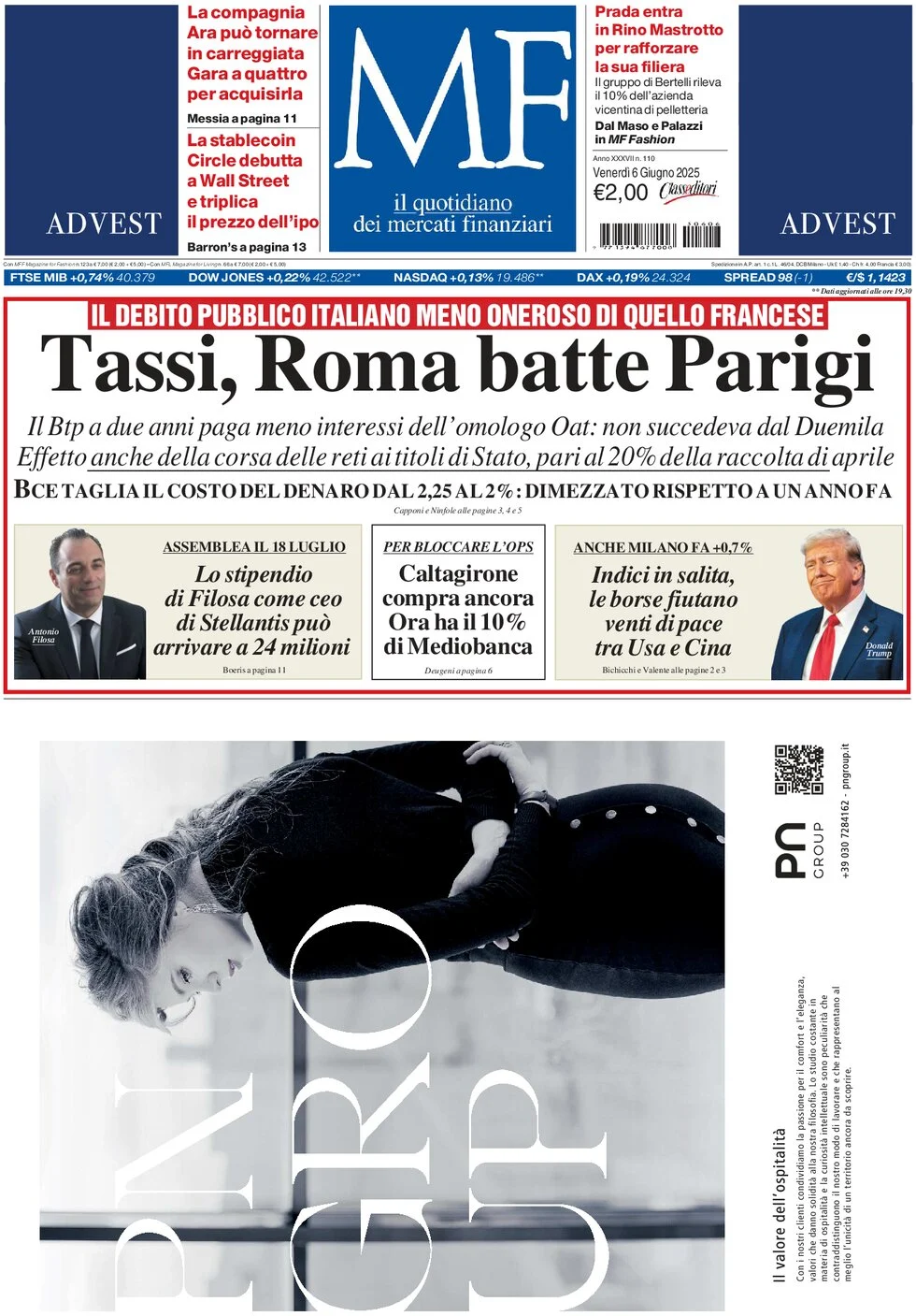 anteprima della prima pagina di mf-milano-finanza del 06/06/2025