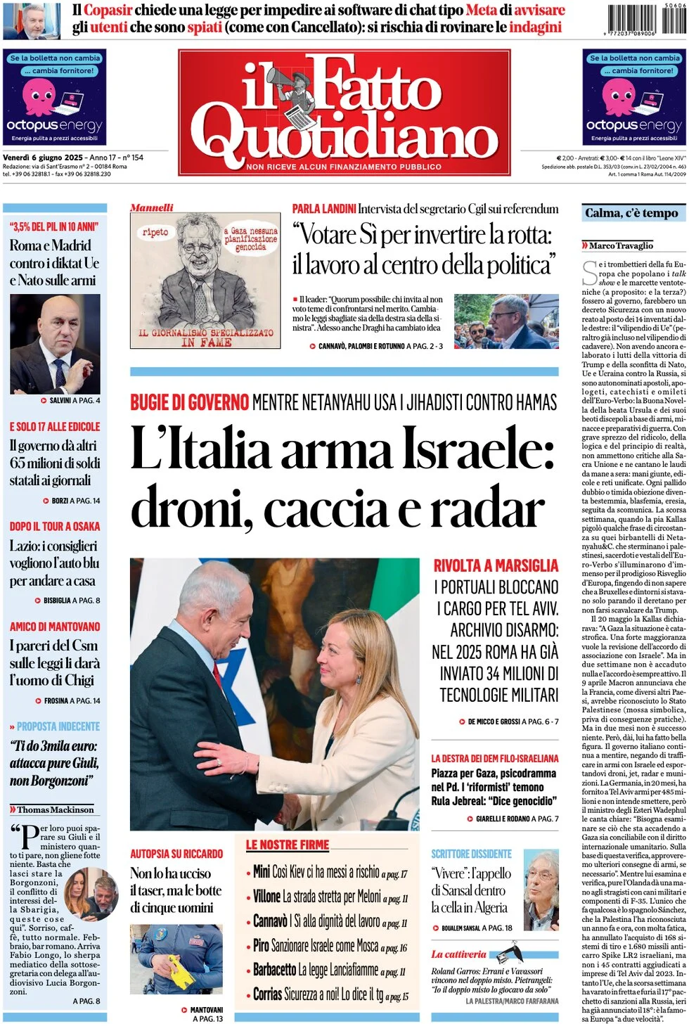 anteprima della prima pagina di il-fatto-quotidiano del 06/06/2025