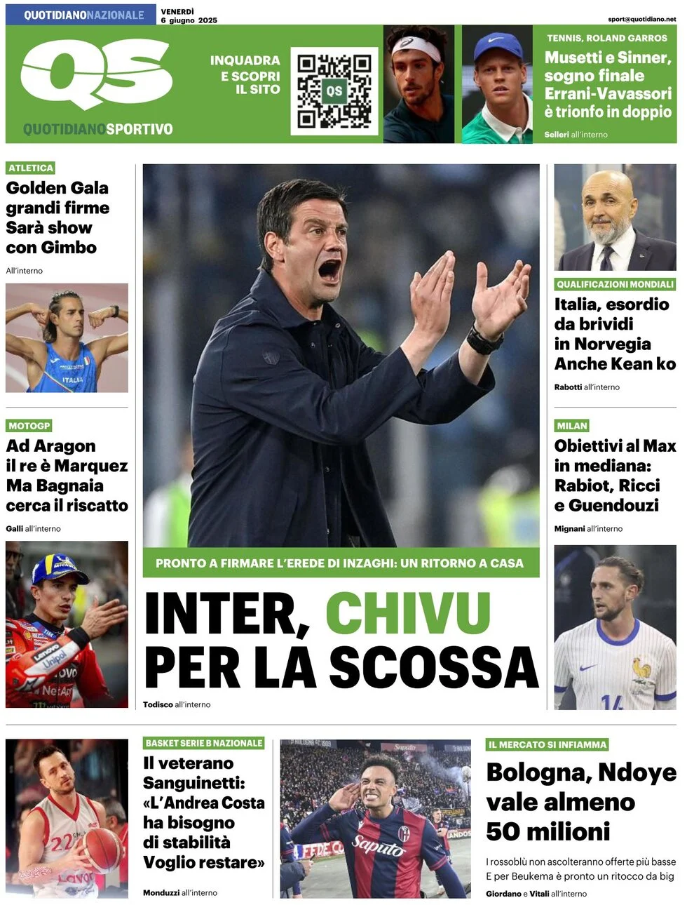 anteprima della prima pagina di qs-quotidiano-sportivo del 06/06/2025