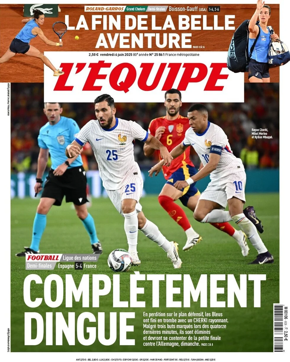 anteprima della prima pagina di lequipe del 06/06/2025