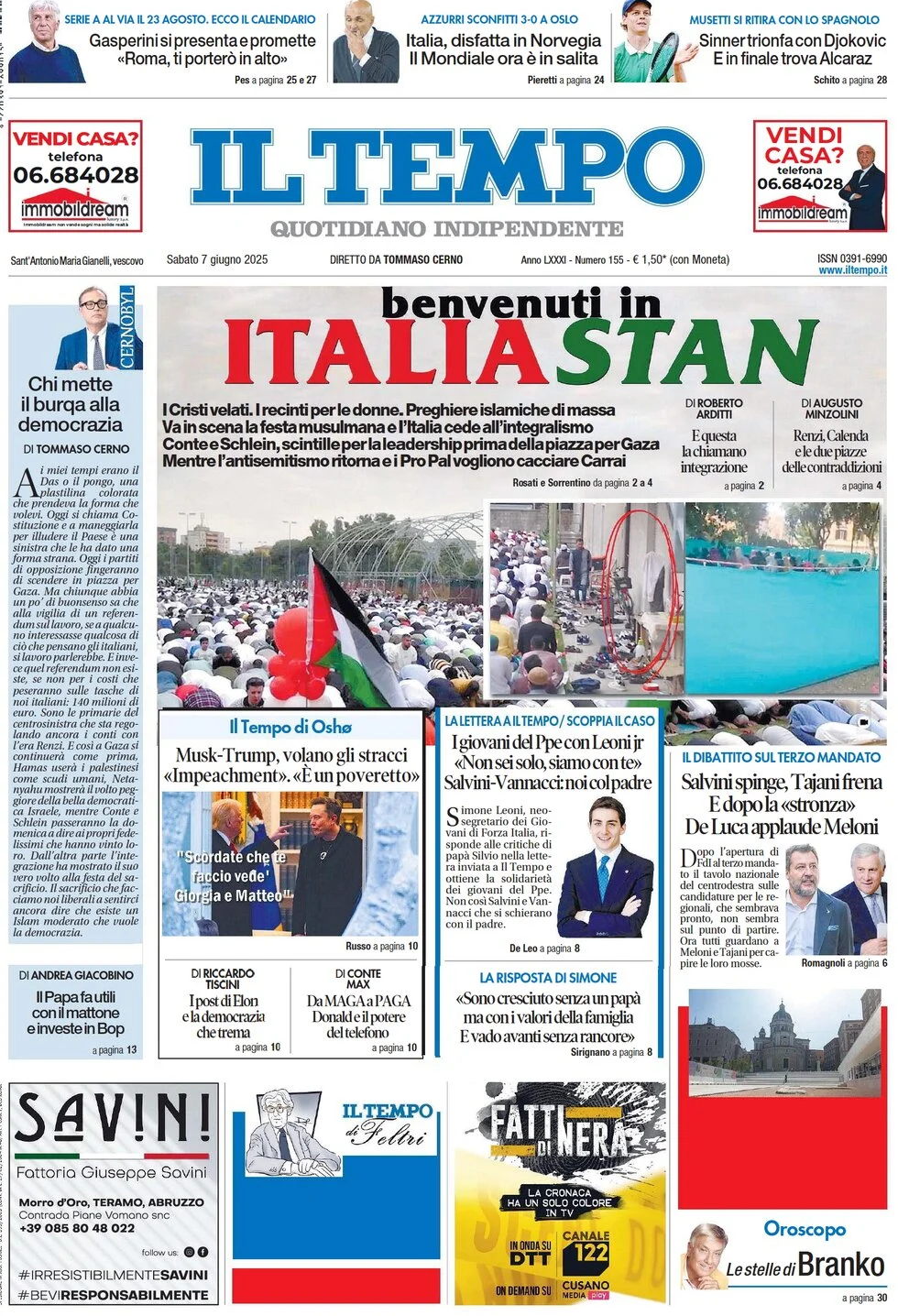 anteprima della prima pagina di il-tempo del 07/06/2025