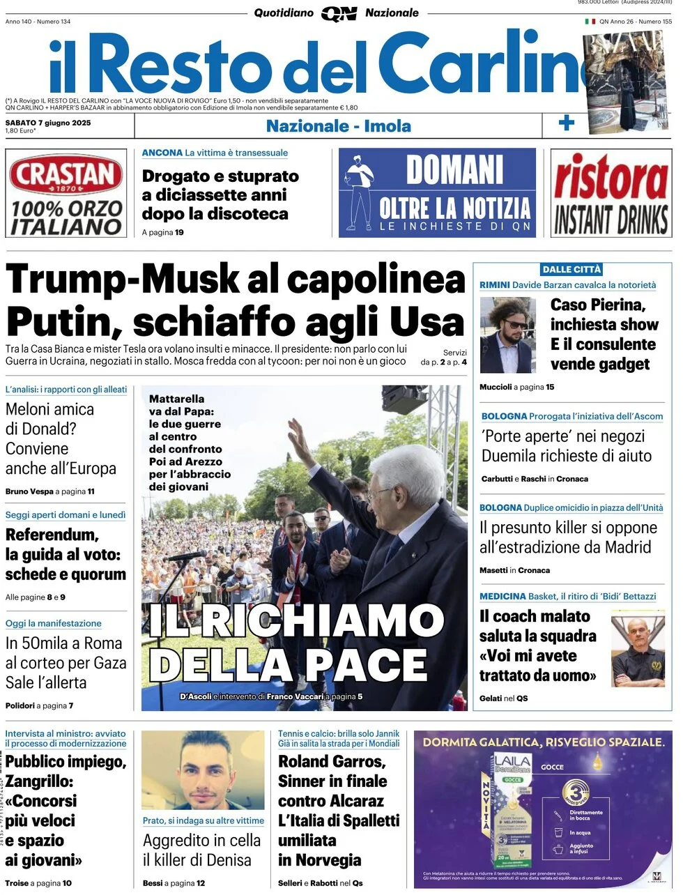 anteprima della prima pagina di il-resto-del-carlino del 07/06/2025