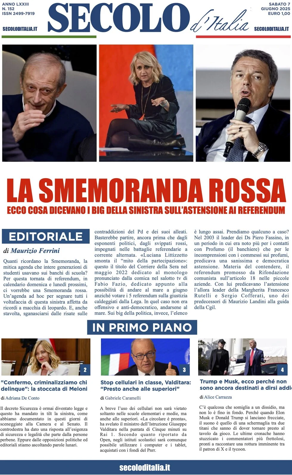 anteprima della prima pagina di secolo-ditalia del 07/06/2025