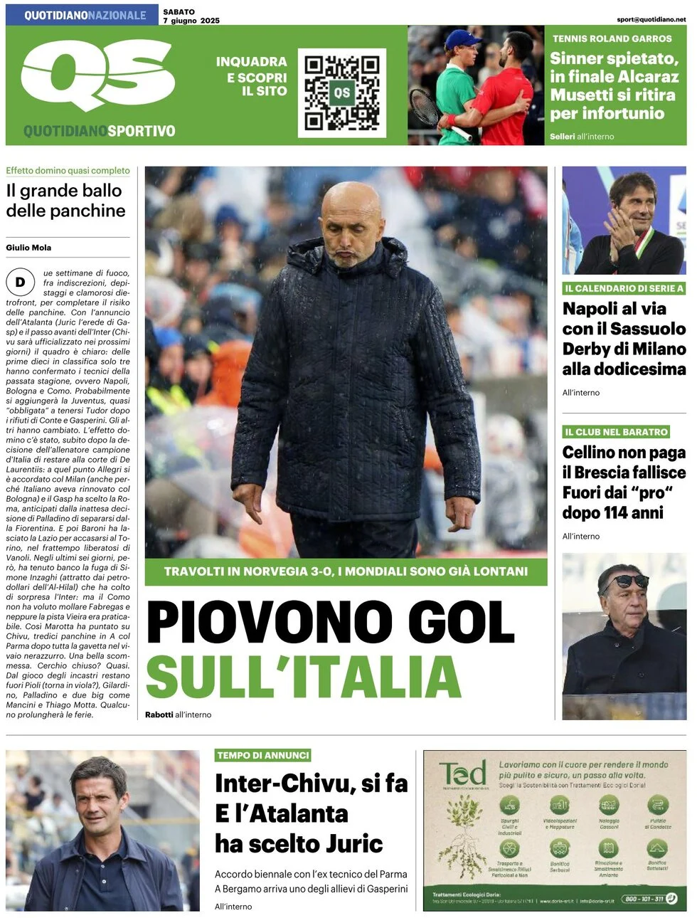 anteprima della prima pagina di qs-quotidiano-sportivo del 07/06/2025