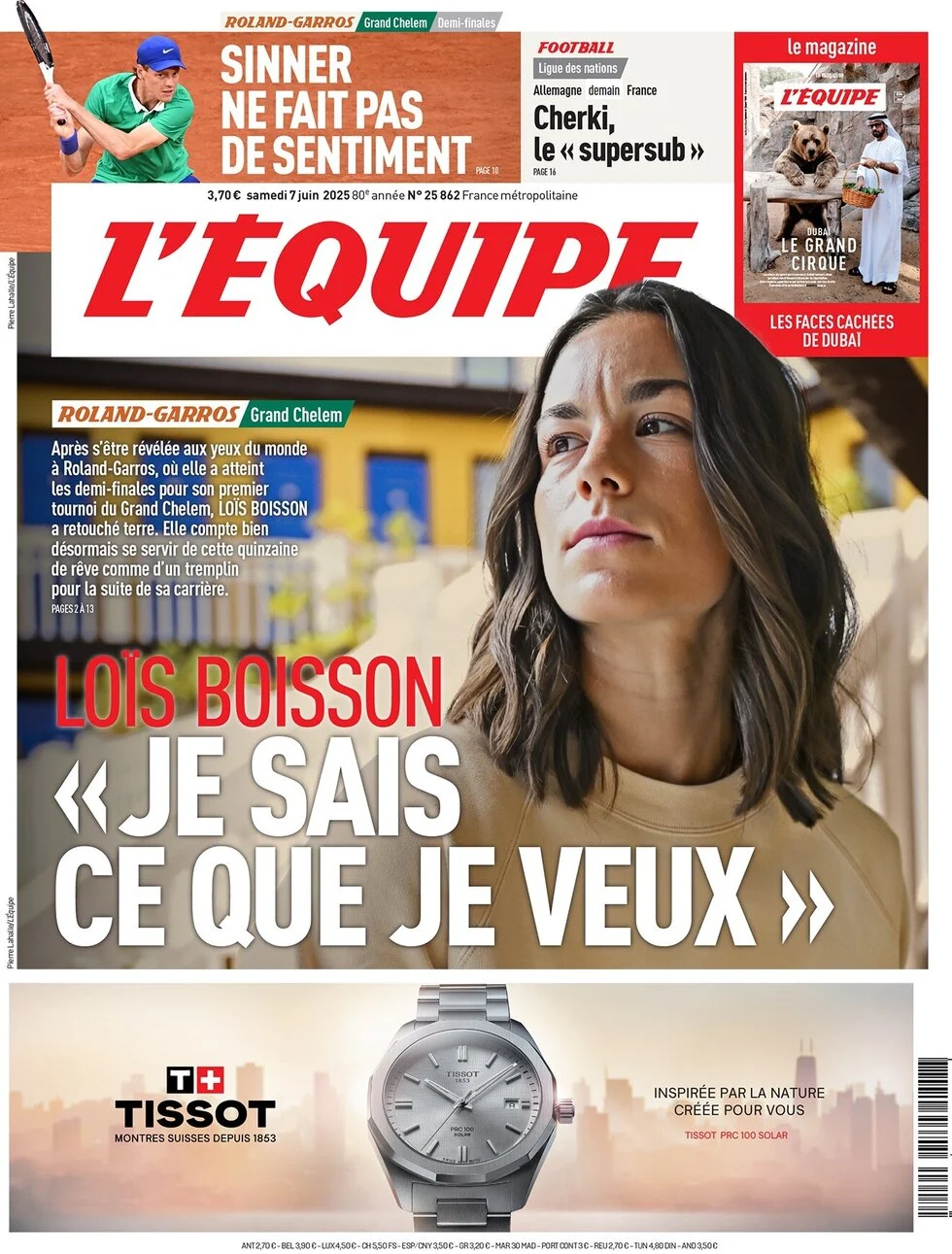 anteprima della prima pagina di lequipe del 07/06/2025