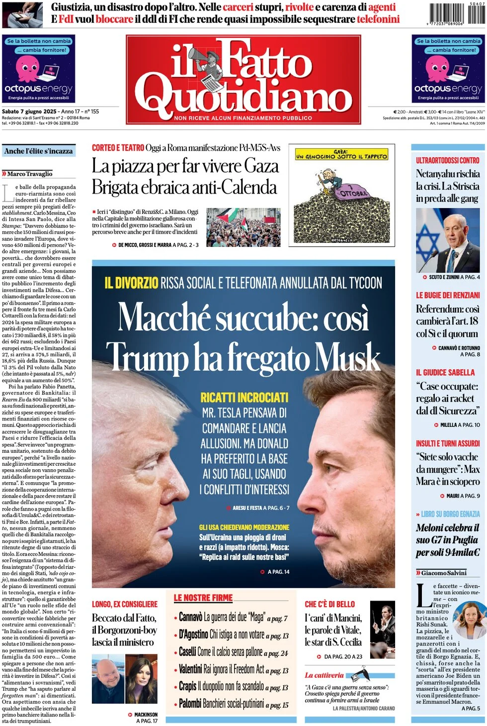 anteprima della prima pagina di il-fatto-quotidiano del 07/06/2025