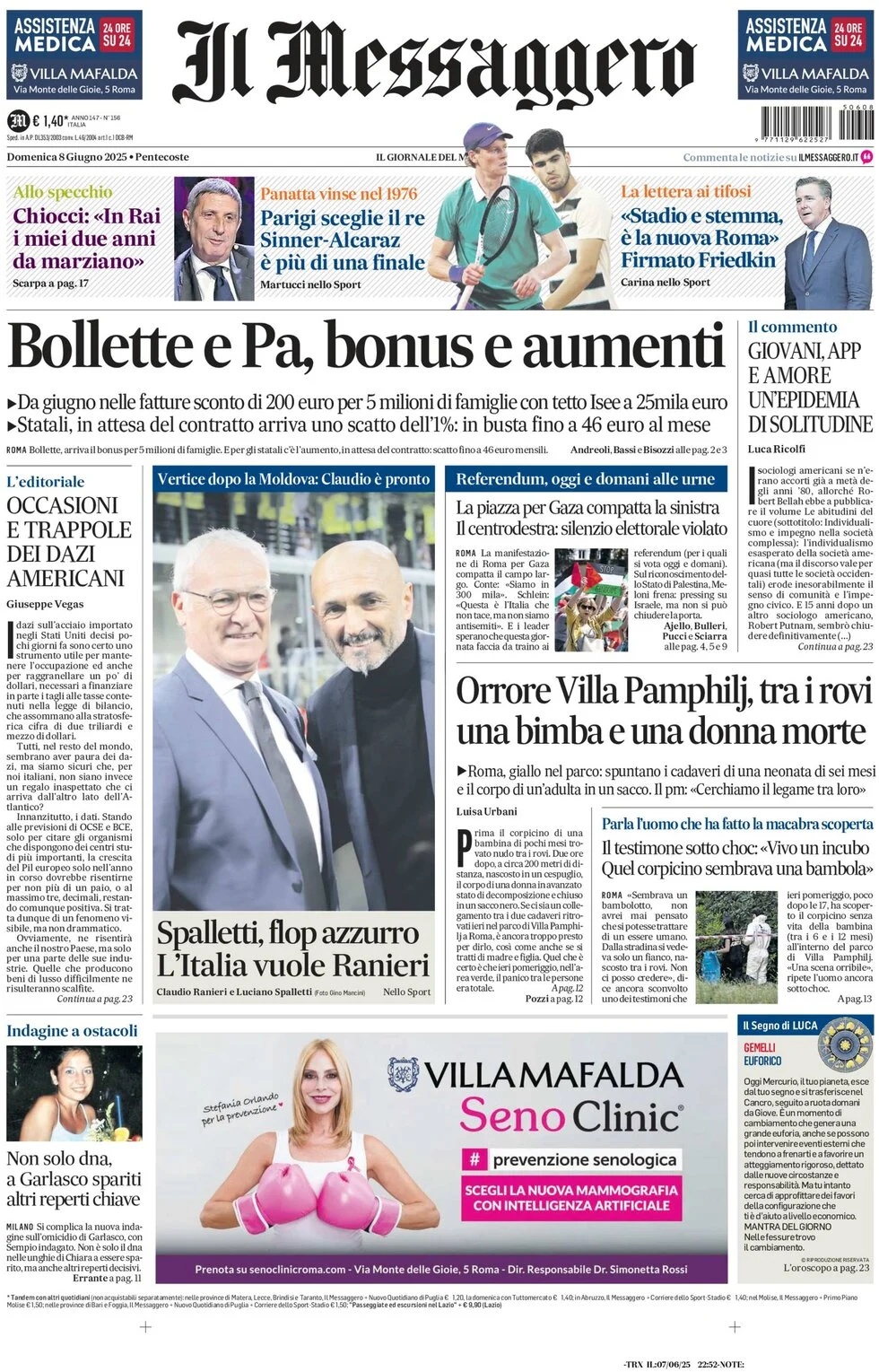 anteprima della prima pagina di il-messaggero del 08/06/2025