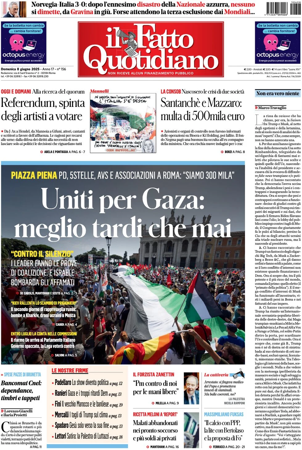 anteprima della prima pagina di il-fatto-quotidiano del 08/06/2025