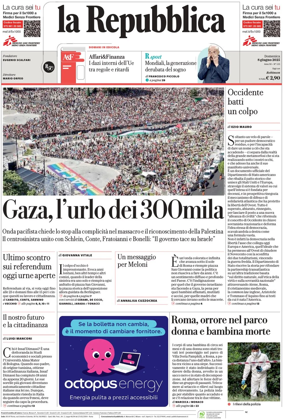 anteprima della prima pagina di la-repubblica del 08/06/2025