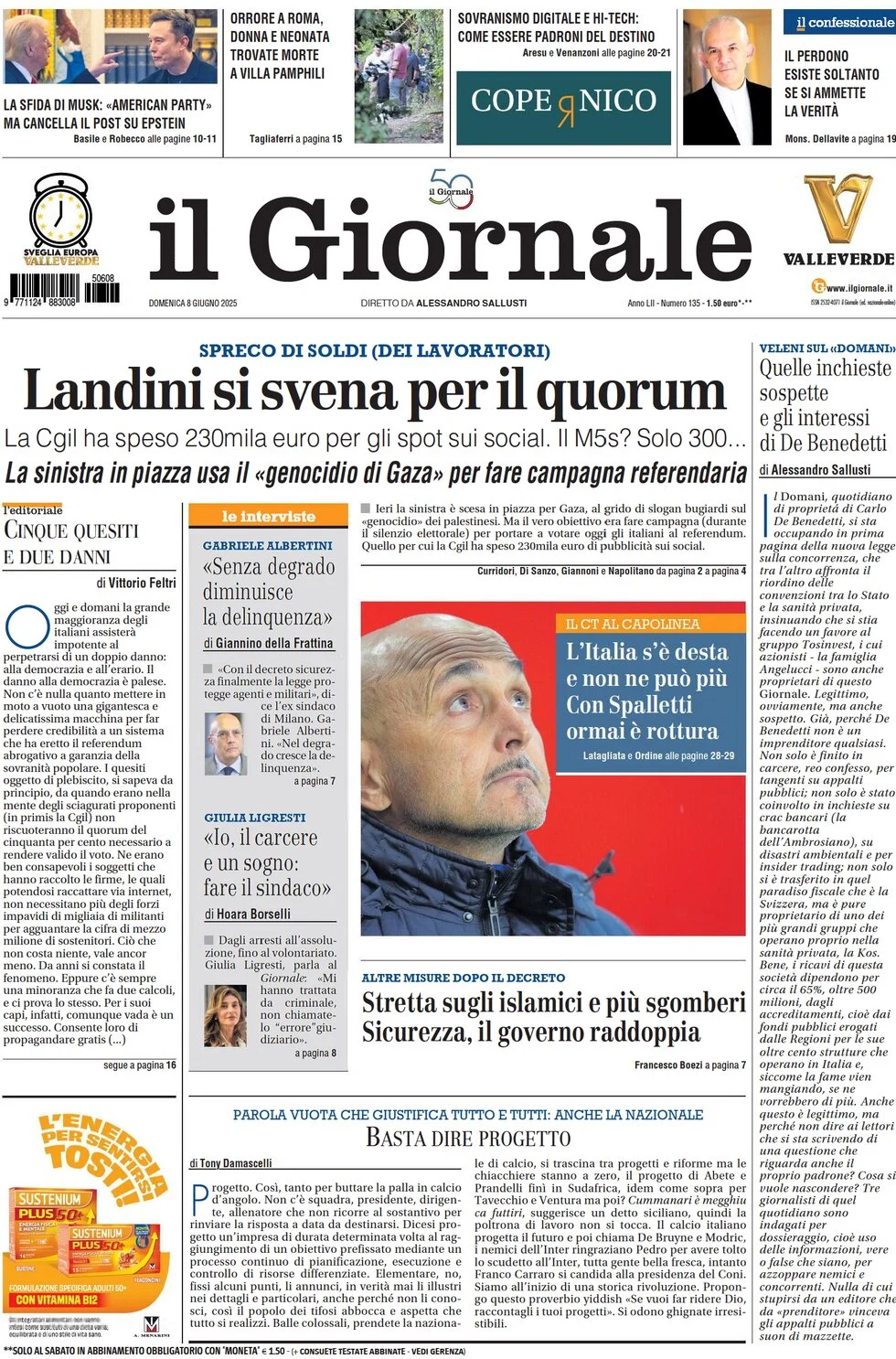 anteprima della prima pagina di il-giornale del 08/06/2025