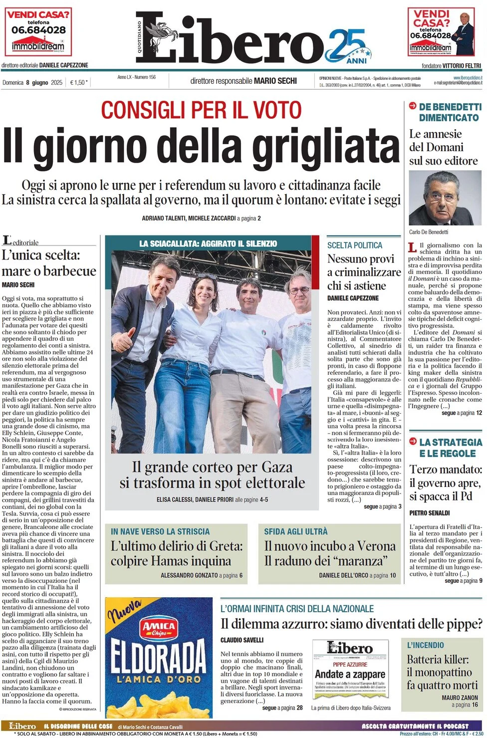 anteprima della prima pagina di libero-quotidiano del 08/06/2025