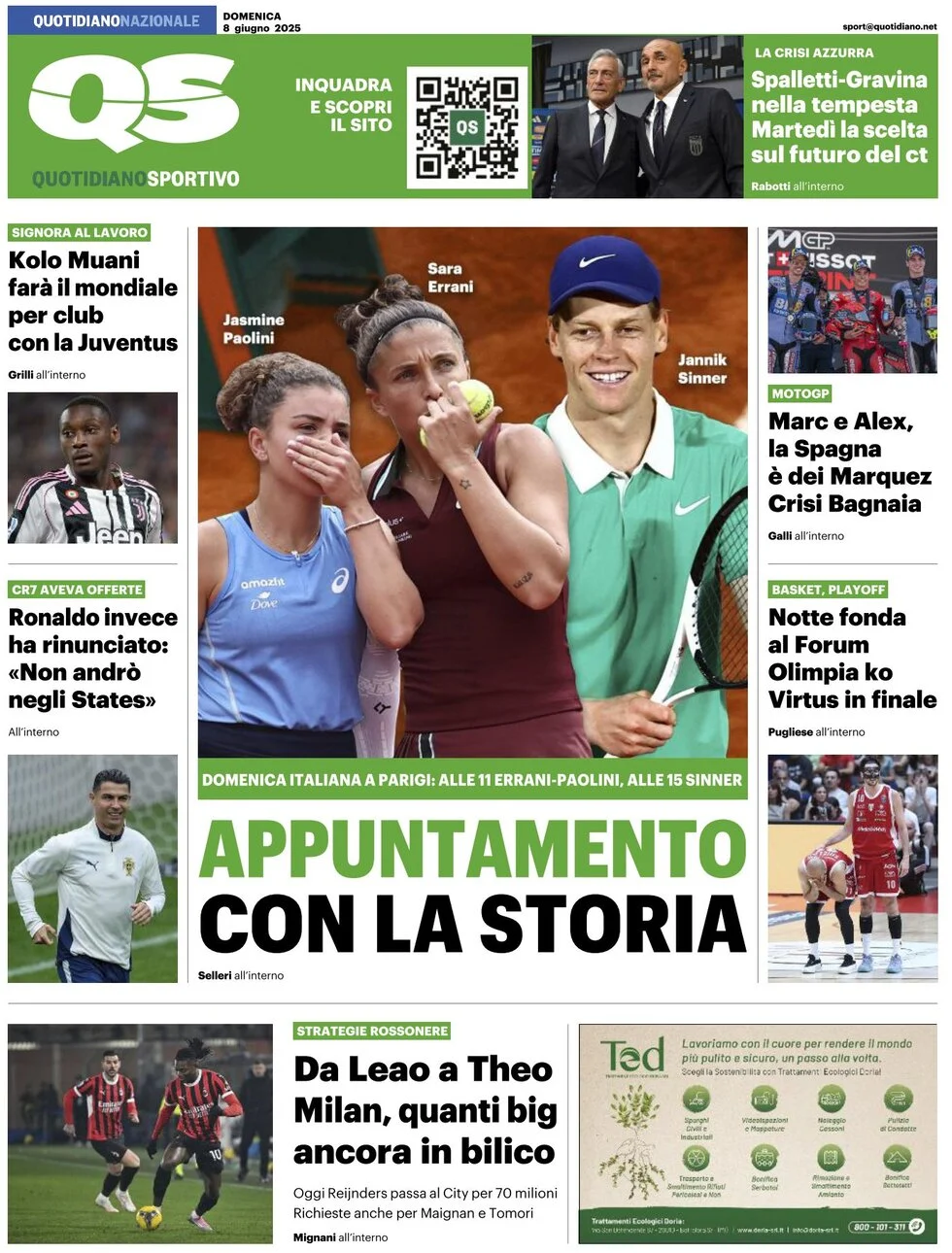 anteprima della prima pagina di qs-quotidiano-sportivo del 08/06/2025