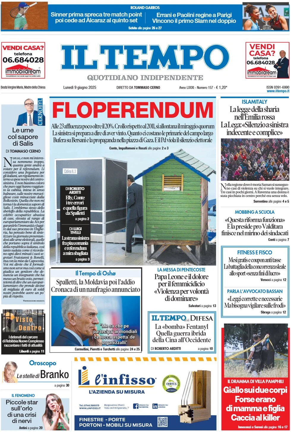 anteprima della prima pagina di il-tempo del 09/06/2025