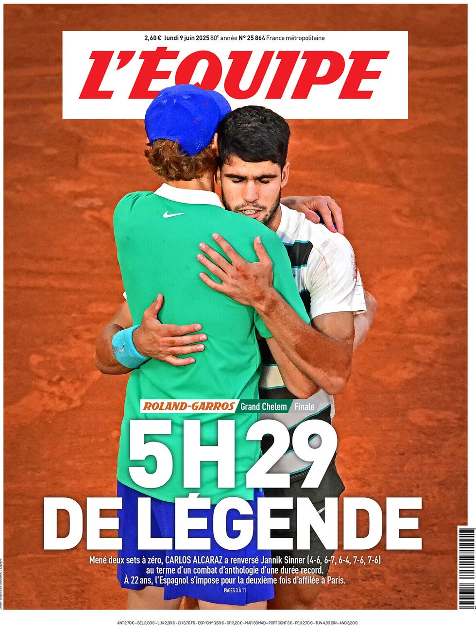 anteprima della prima pagina di lequipe del 09/06/2025
