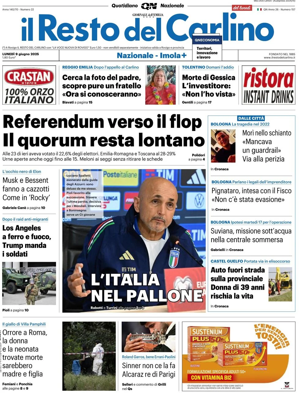anteprima della prima pagina di il-resto-del-carlino del 09/06/2025
