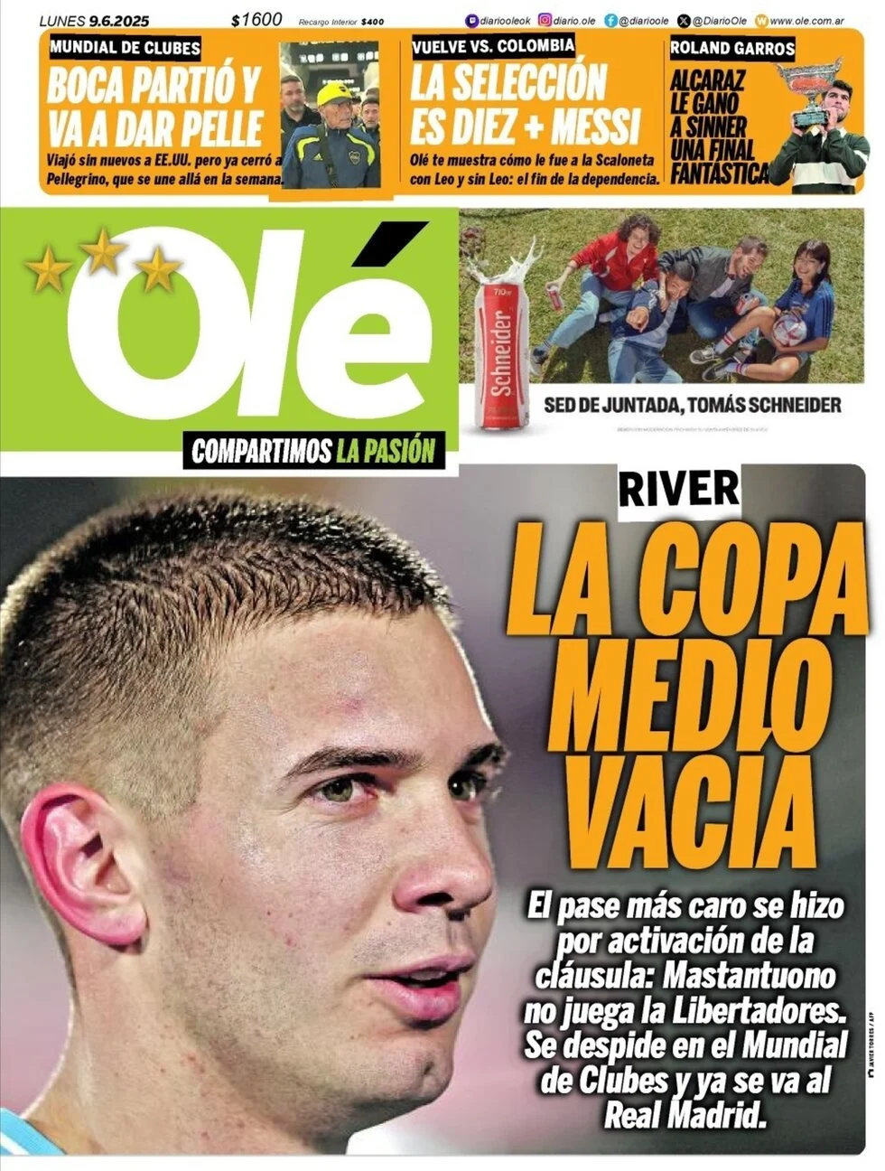 anteprima della prima pagina di ol del 09/06/2025
