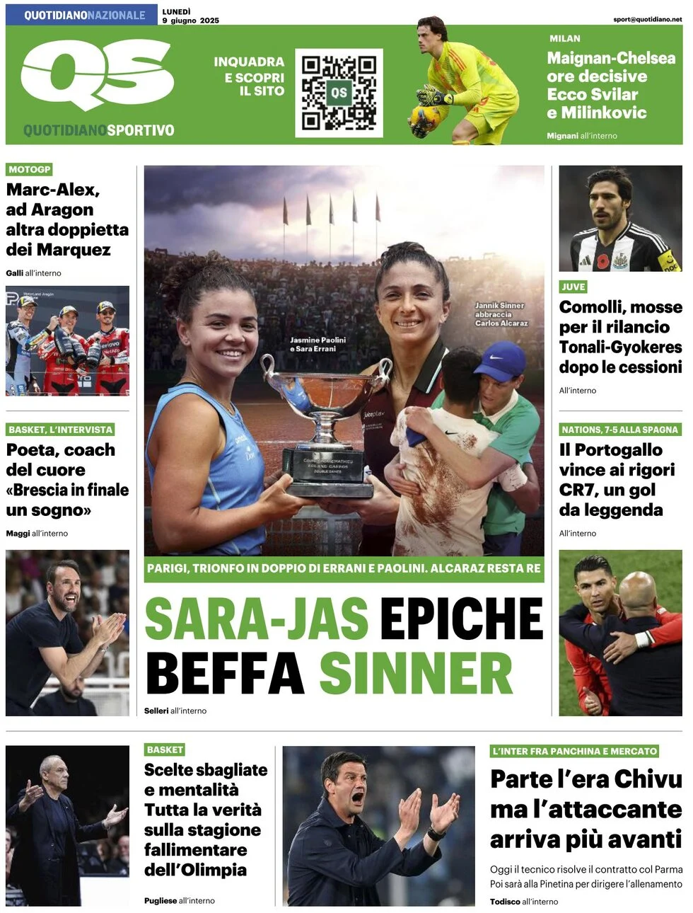 anteprima della prima pagina di qs-quotidiano-sportivo del 09/06/2025