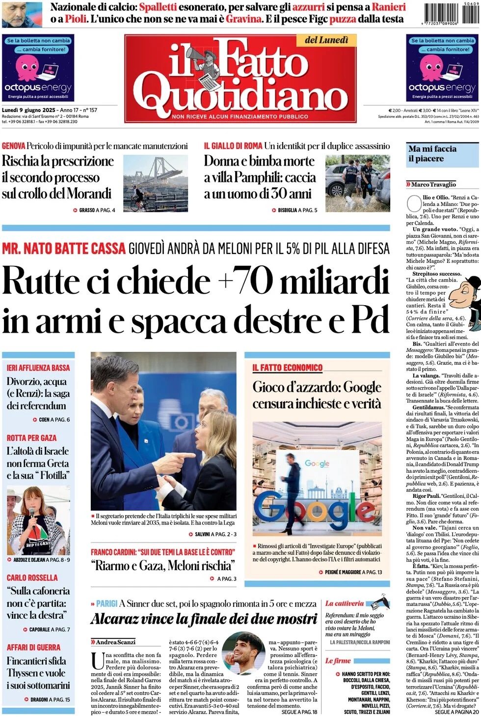anteprima della prima pagina di il-fatto-quotidiano del 09/06/2025