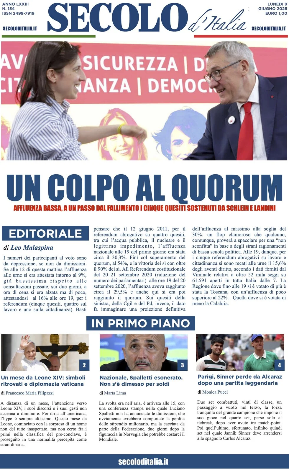 anteprima della prima pagina di secolo-ditalia del 09/06/2025
