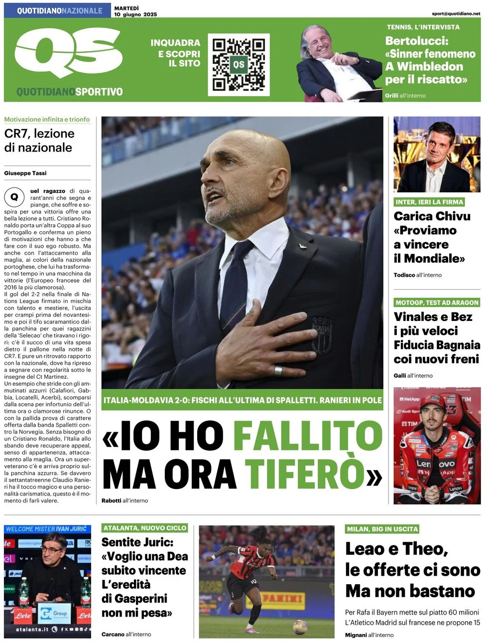 anteprima della prima pagina di qs-quotidiano-sportivo del 10/06/2025