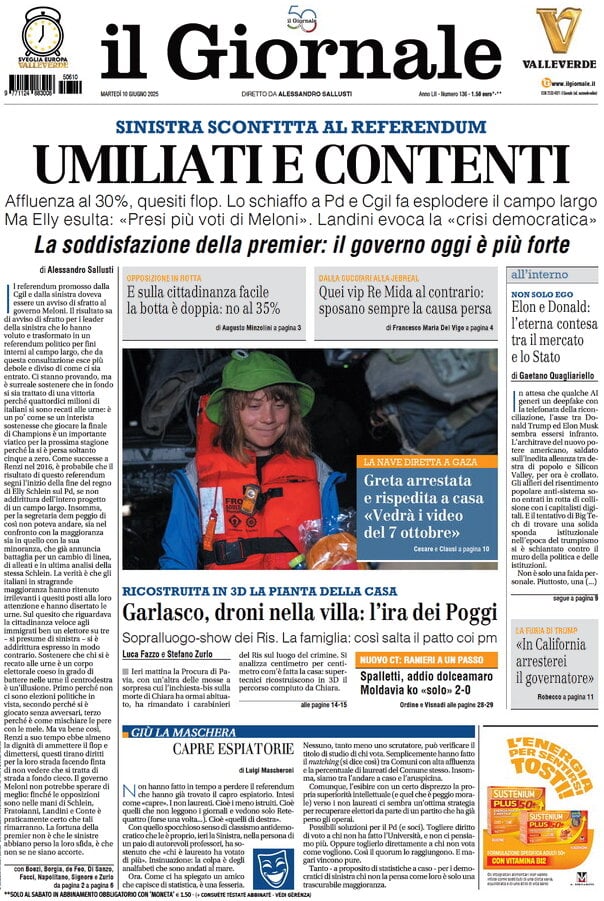 anteprima della prima pagina di il-giornale del 10/06/2025