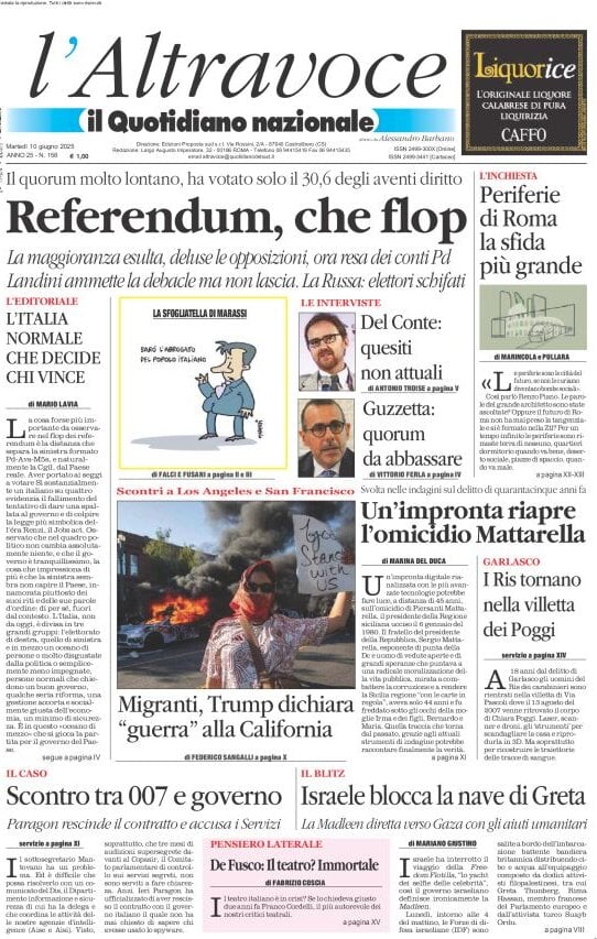 anteprima della prima pagina di il-quotidiano-del-sud-laltravoce del 10/06/2025