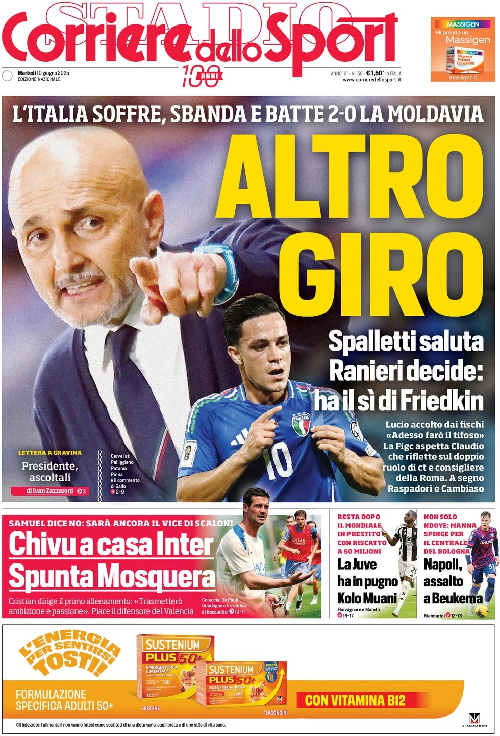 anteprima della prima pagina di corriere-dello-sport del 10/06/2025