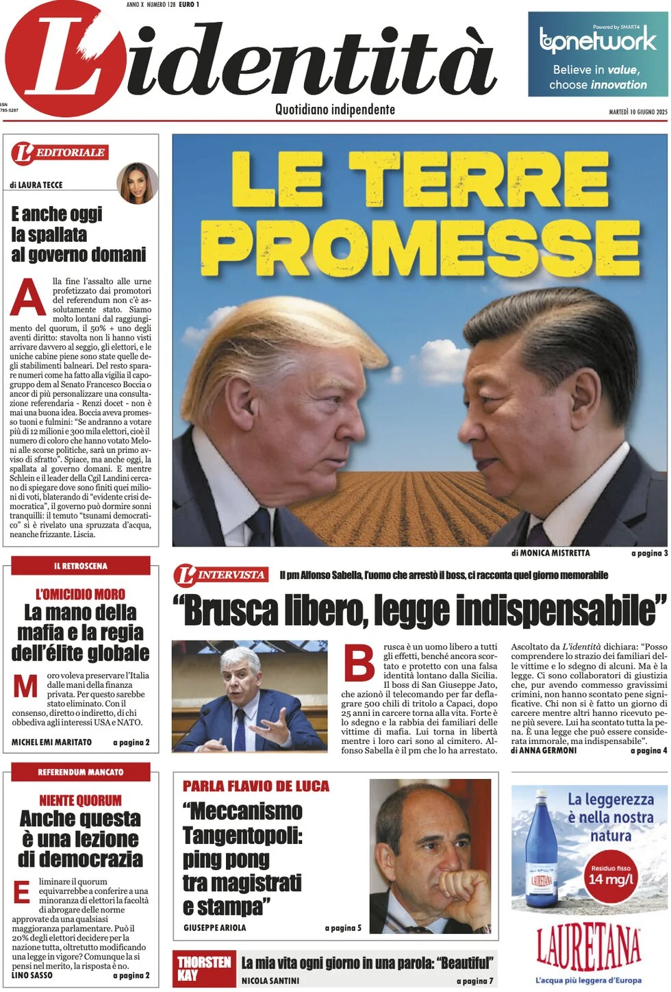 anteprima della prima pagina di lidentit del 10/06/2025