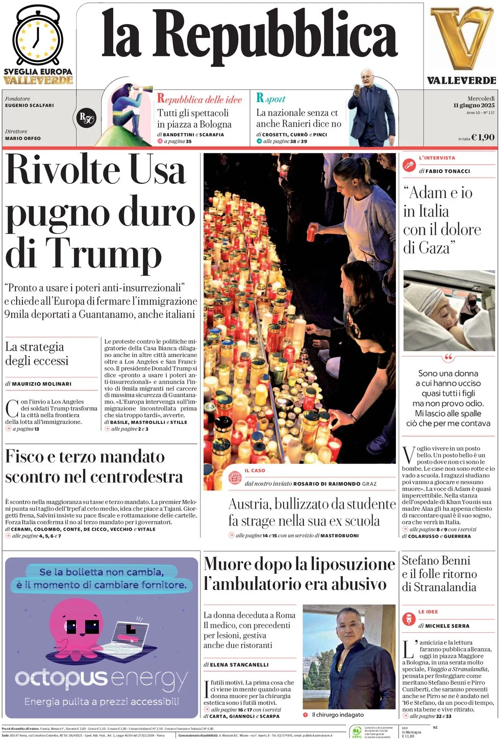 anteprima della prima pagina di la-repubblica del 11/06/2025