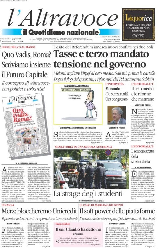 anteprima della prima pagina di il-quotidiano-del-sud-laltravoce del 11/06/2025