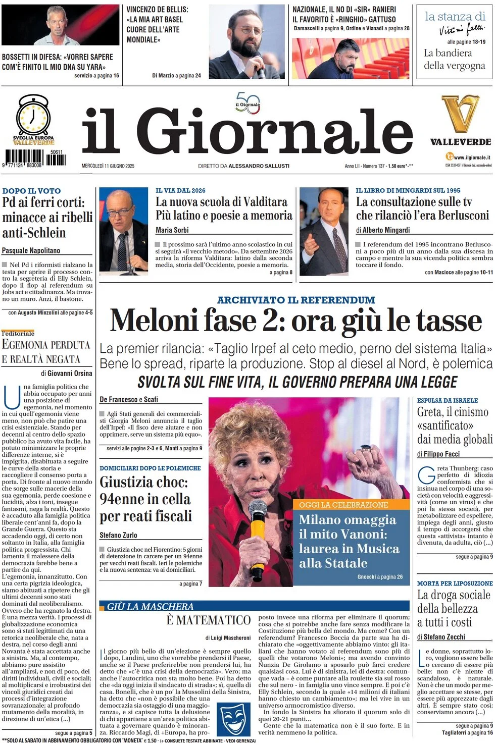 anteprima della prima pagina di il-giornale del 11/06/2025