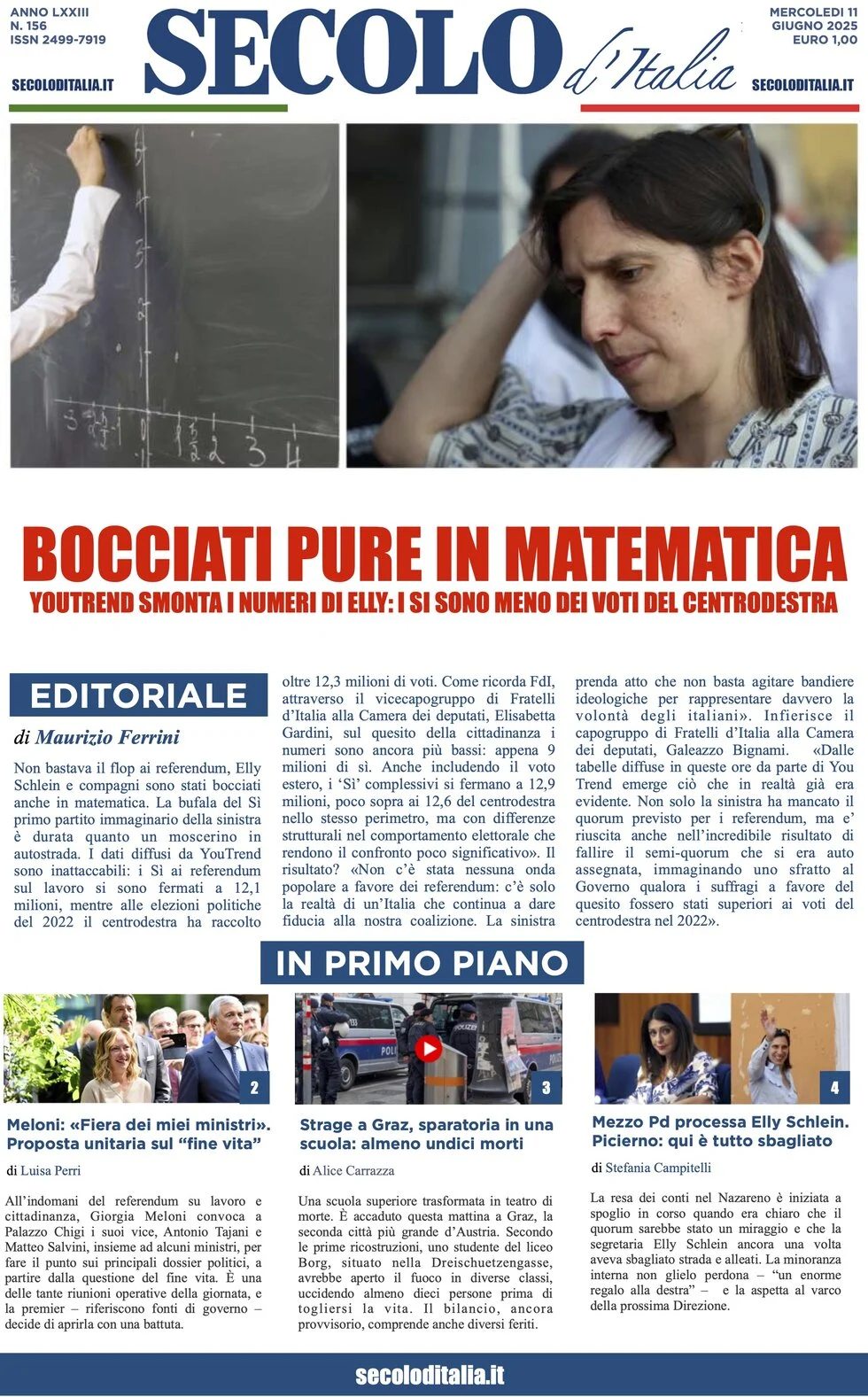anteprima della prima pagina di secolo-ditalia del 11/06/2025