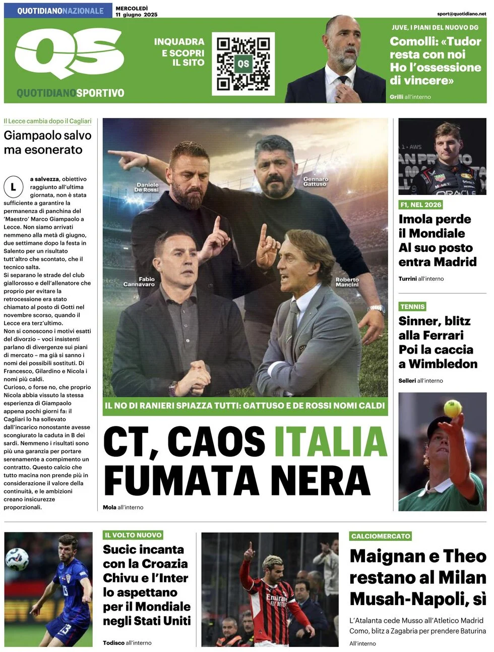 anteprima della prima pagina di qs-quotidiano-sportivo del 11/06/2025