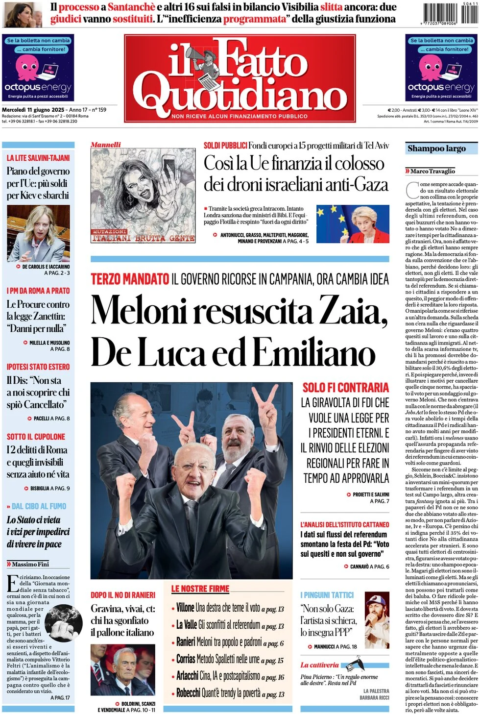 anteprima della prima pagina di il-fatto-quotidiano del 11/06/2025