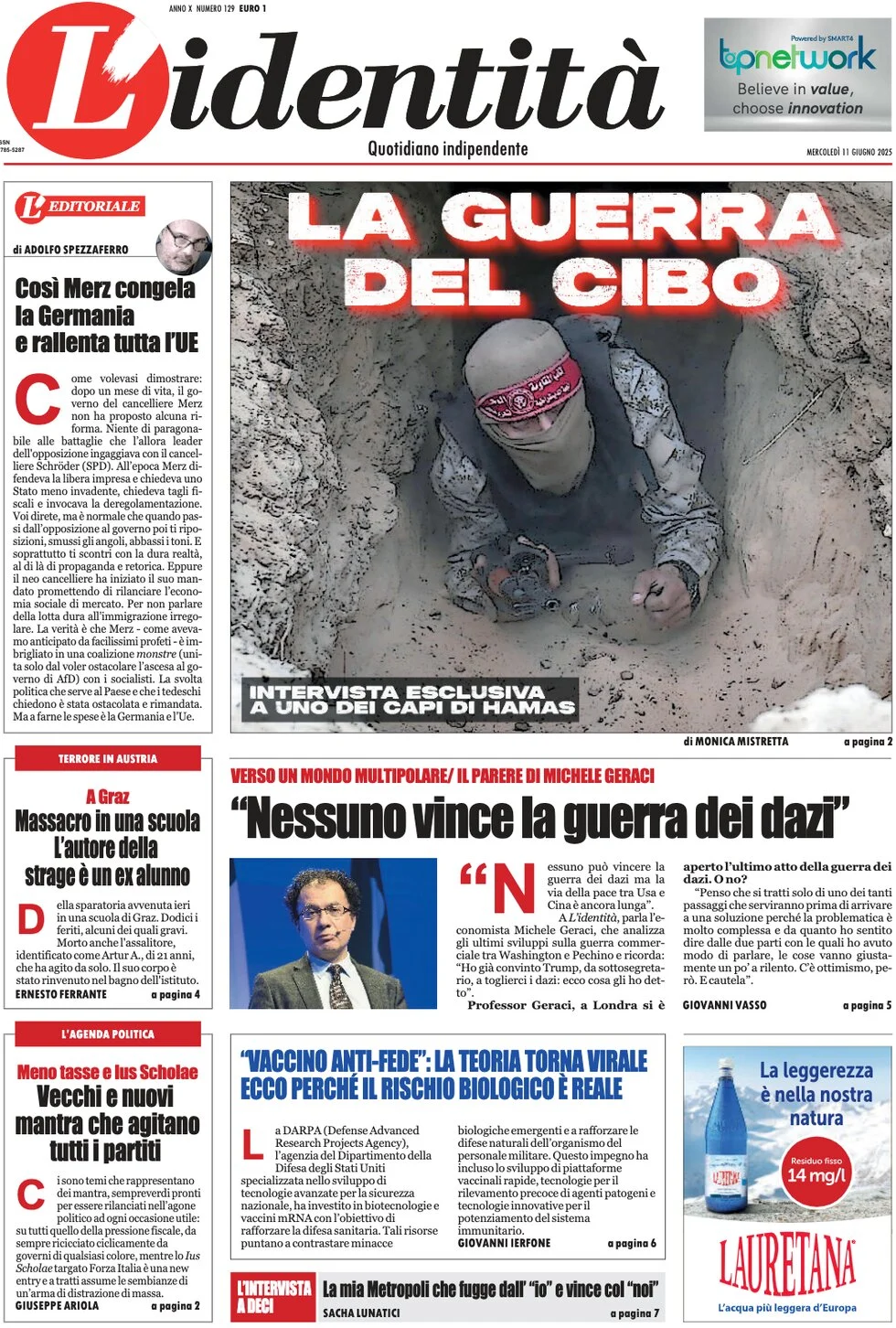 anteprima della prima pagina di lidentit del 11/06/2025