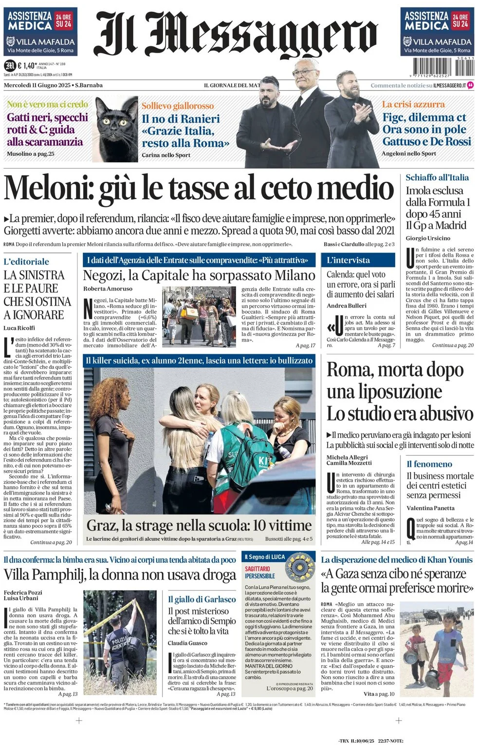 anteprima della prima pagina di il-messaggero del 11/06/2025