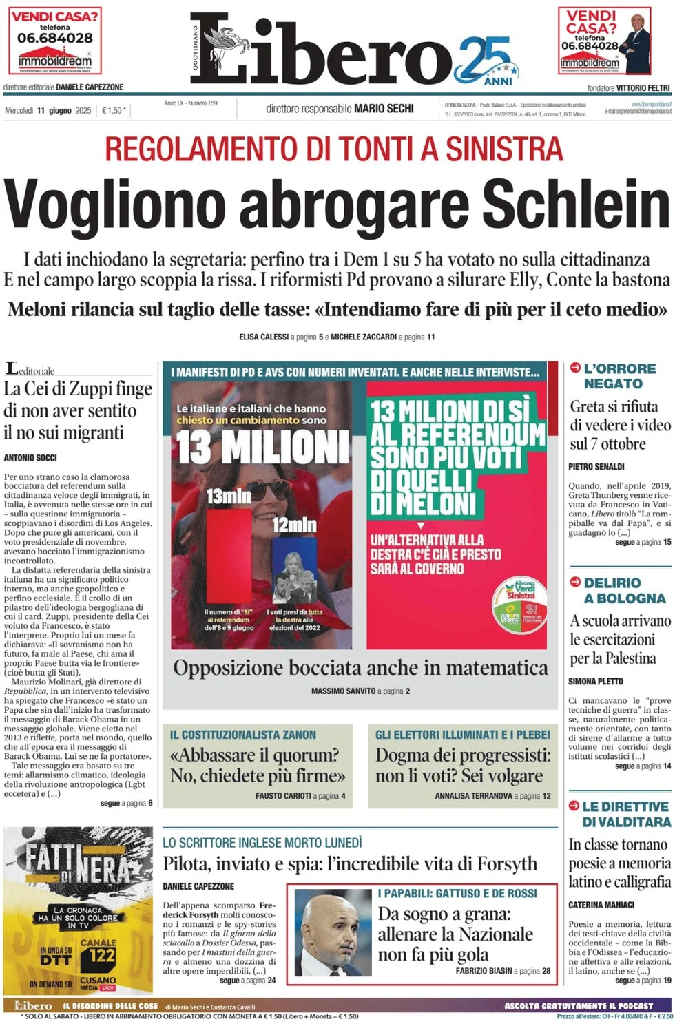 anteprima della prima pagina di libero-quotidiano del 11/06/2025